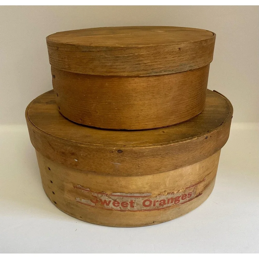 Antique Wooden Pantry Boxes Stackable Nesting Sweet Oranges Label Set of 2